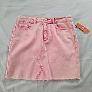 GB pink faded denim mini skirt
